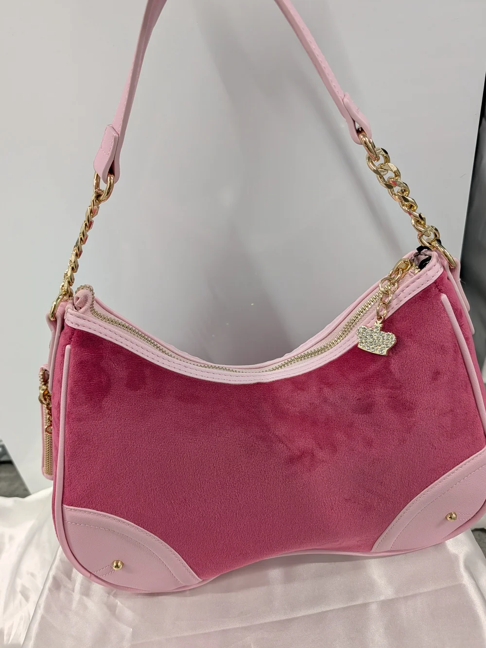 Juicy Couture Pink Velour Logo Hobo Bag